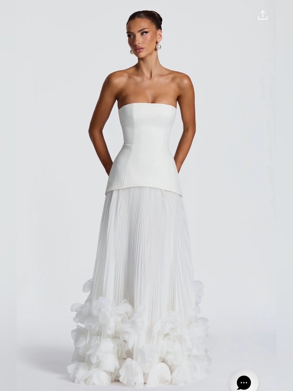 Strapless White Gown with Floral Hem